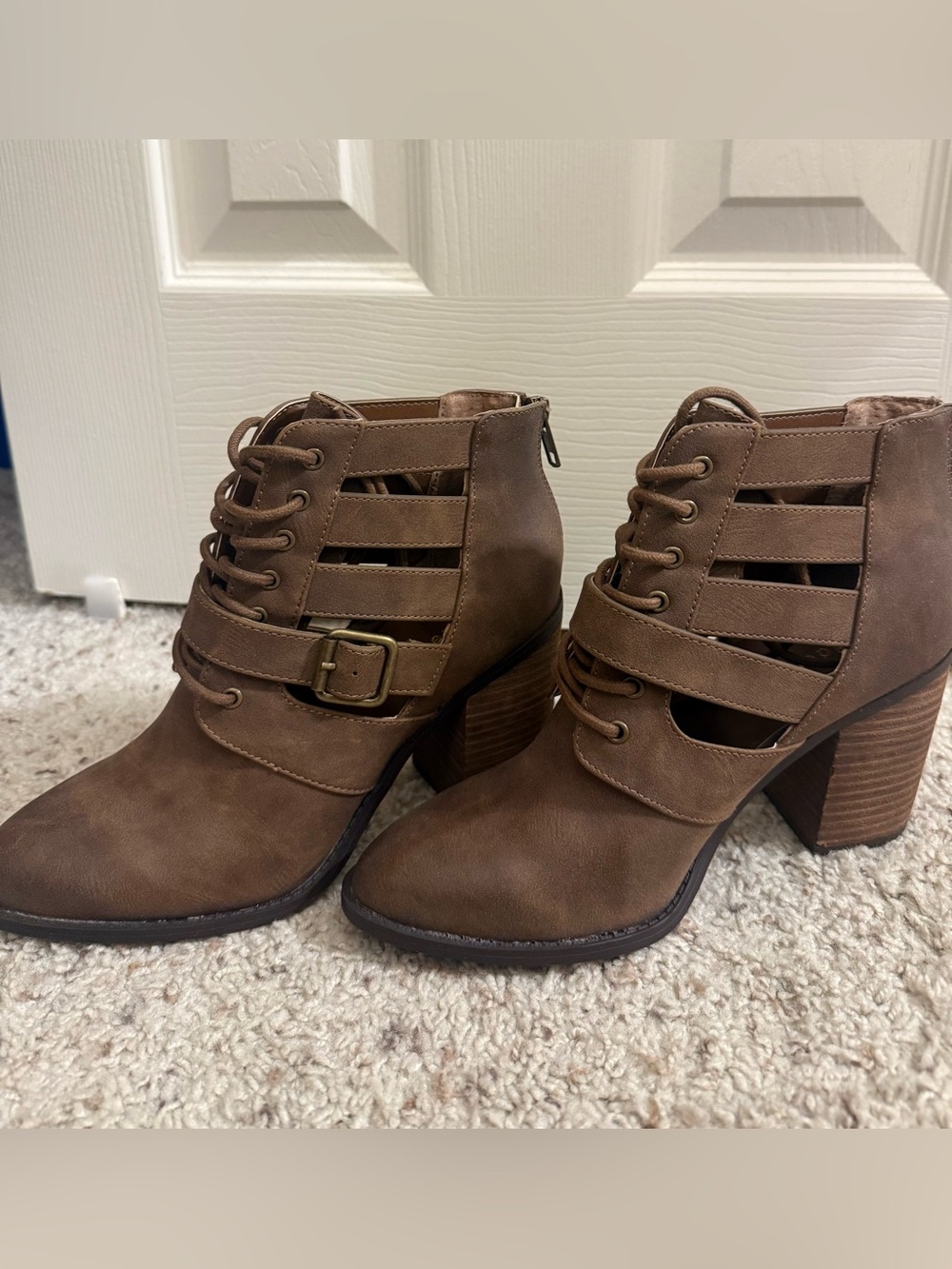 Madden Girl Taupe Brown Lace-Up Booties